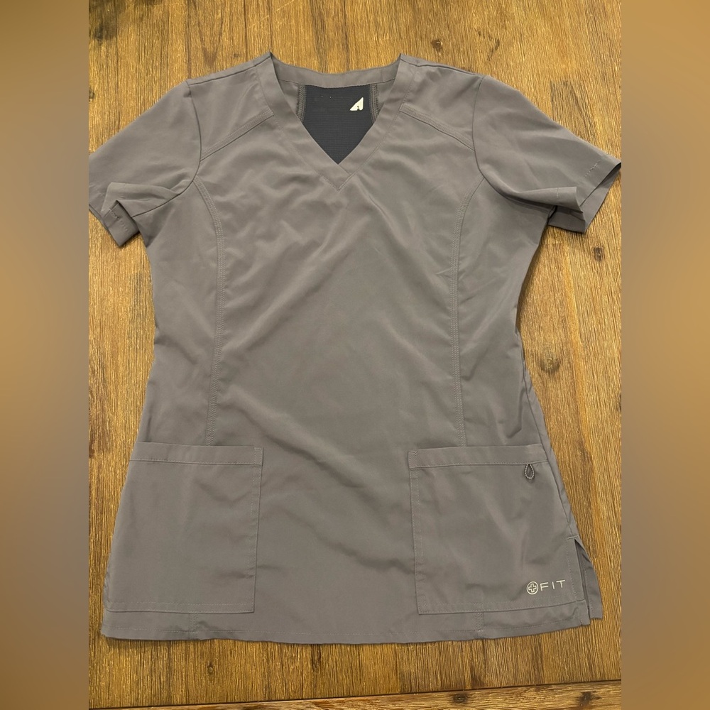 Gray V-Neck Scrub Top